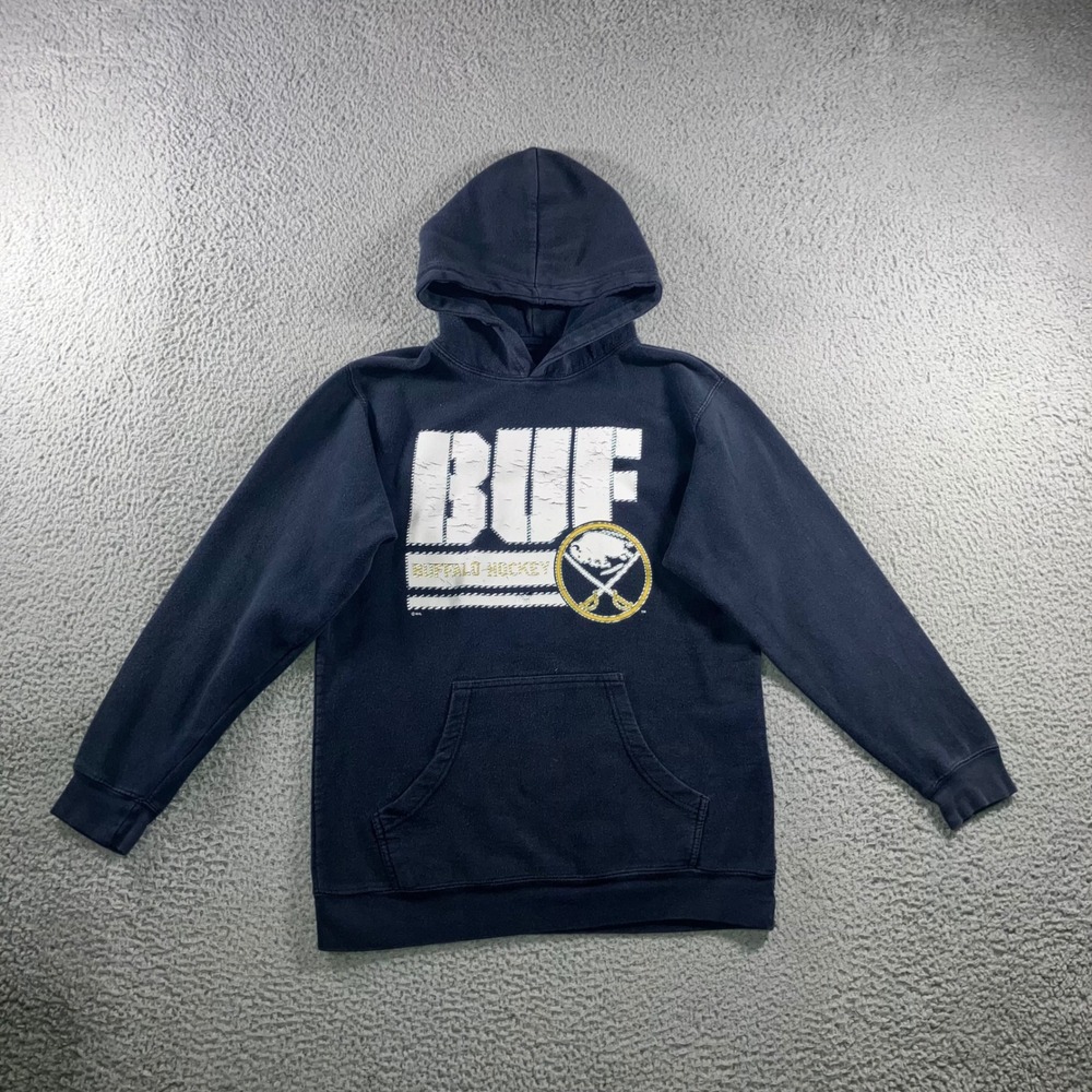 Vintage Buffalo Sabres Hoodie M Navy Blue NHL Hockey Pullover Sweatshirt